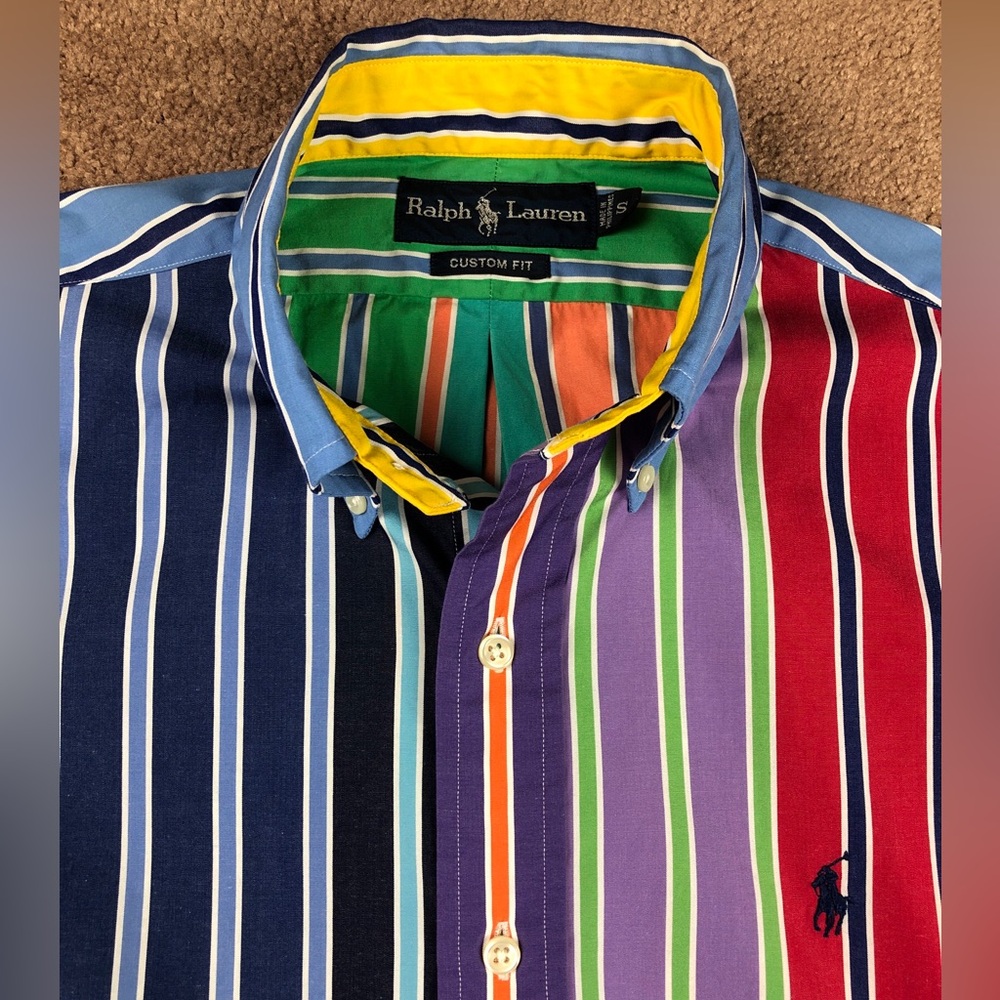 Vintage Polo Ralph Lauren Rainbow Stripe Fun Shirt Size Small